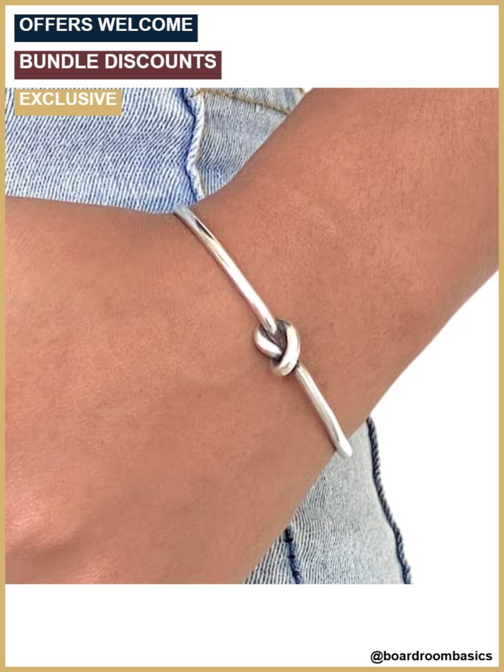 Sterling Silver Knot Cuff Bracelet Adjustable Minimalist Rustic Tied Wire